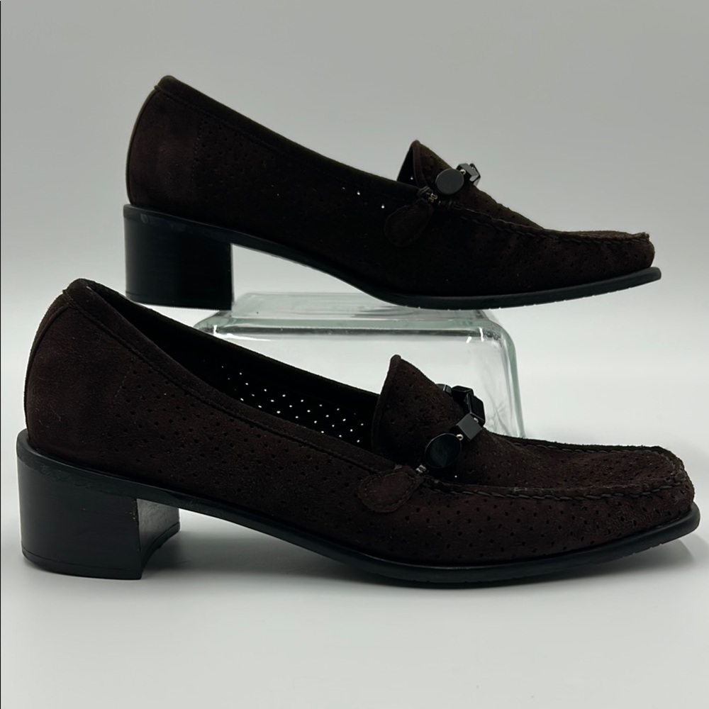 Stuart Weitzman Brown Suede Loafers Slip-On Design 7M - Picture 1 of 14